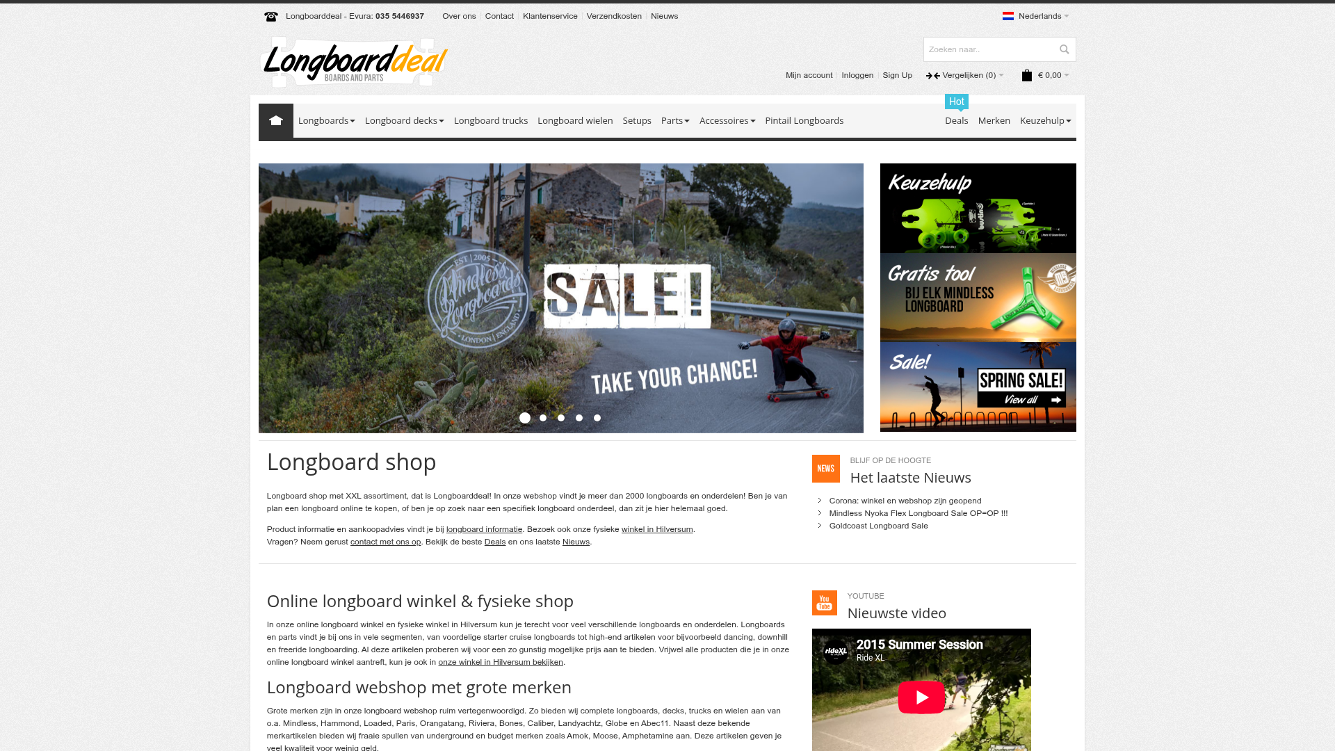 Screenshot van longboarddeal.nl