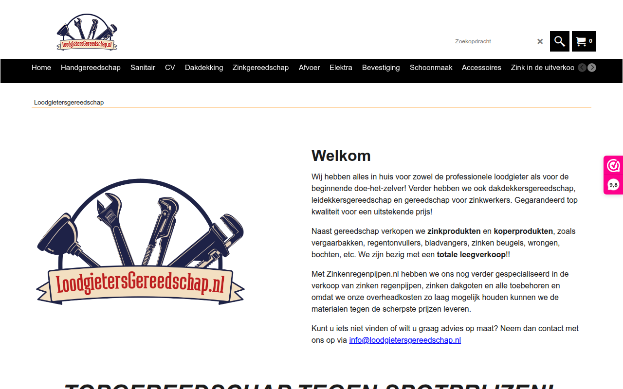 Screenshot van loodgietersgereedschap.nl