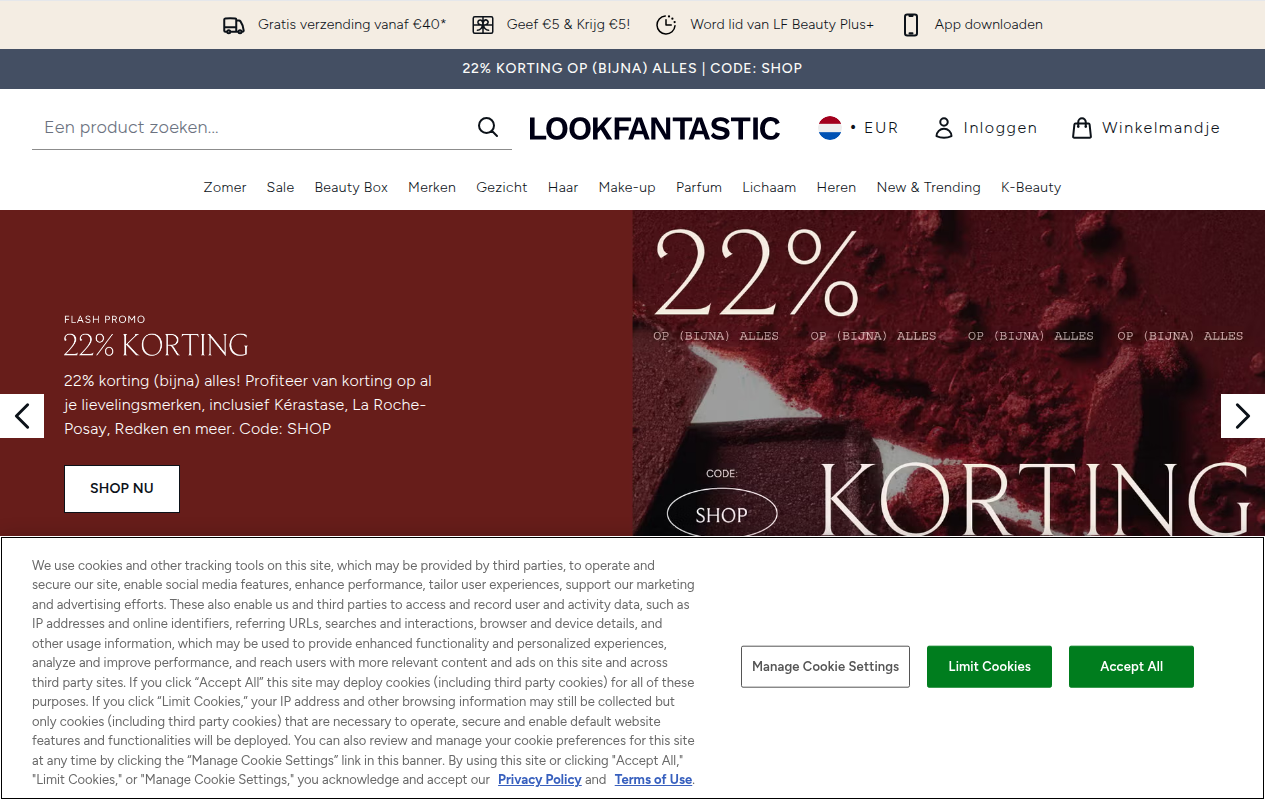 Screenshot van lookfantastic.nl