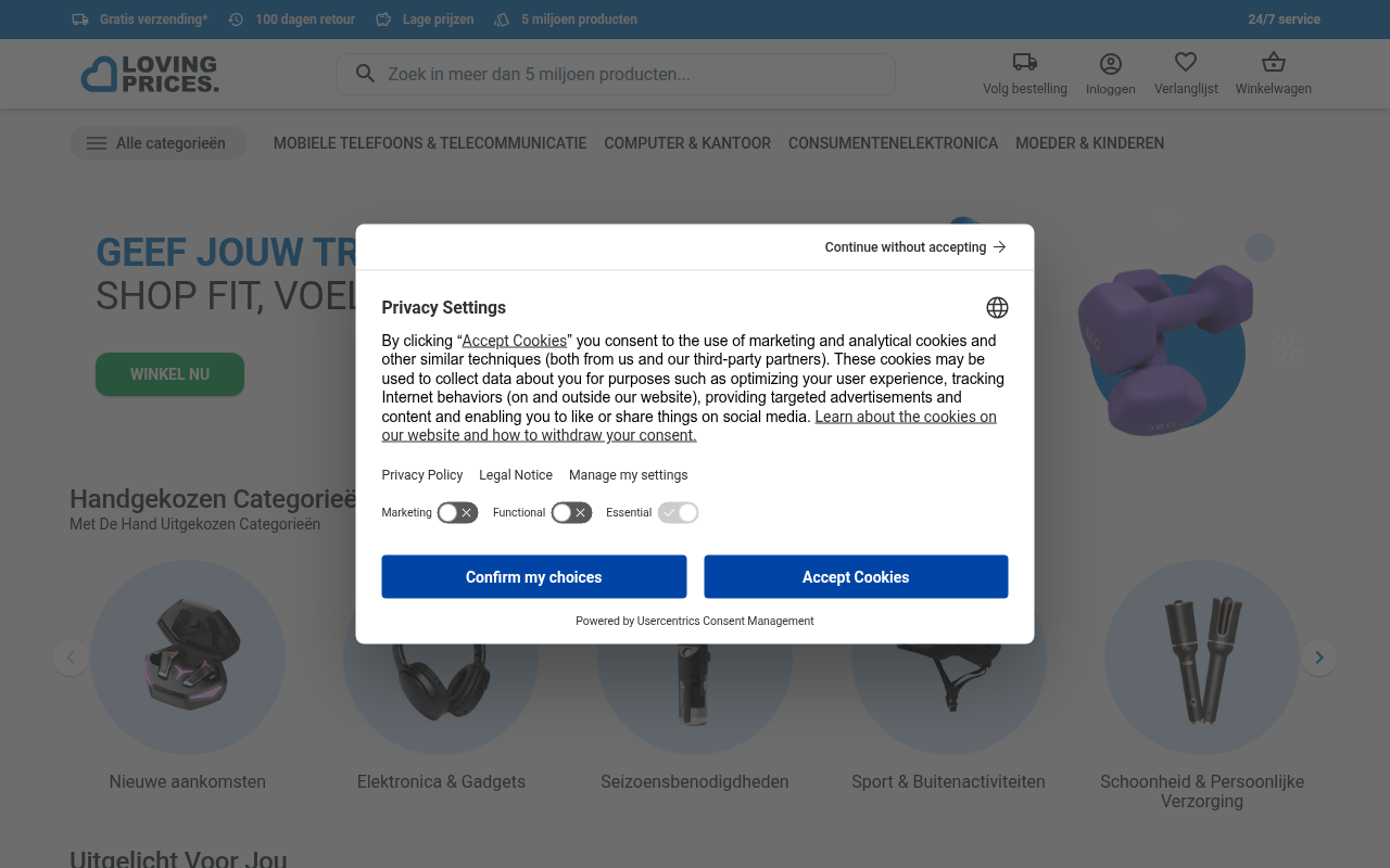 Screenshot van lovingprices.com