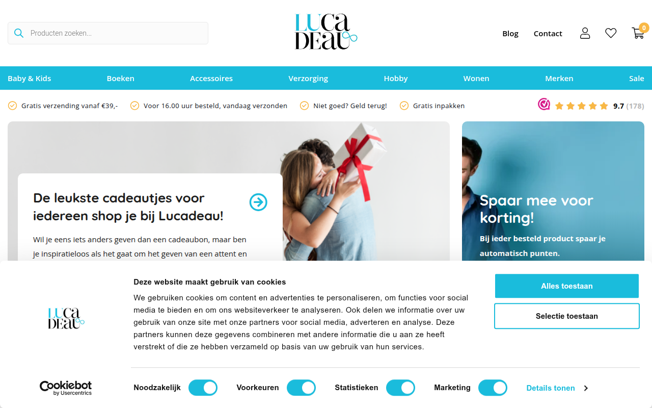 Screenshot van lucadeau.nl