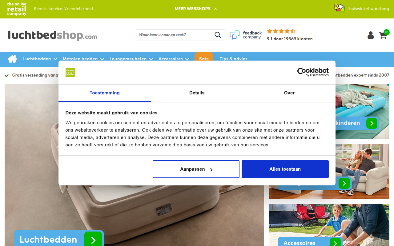 Screenshot van luchtbedshop.com