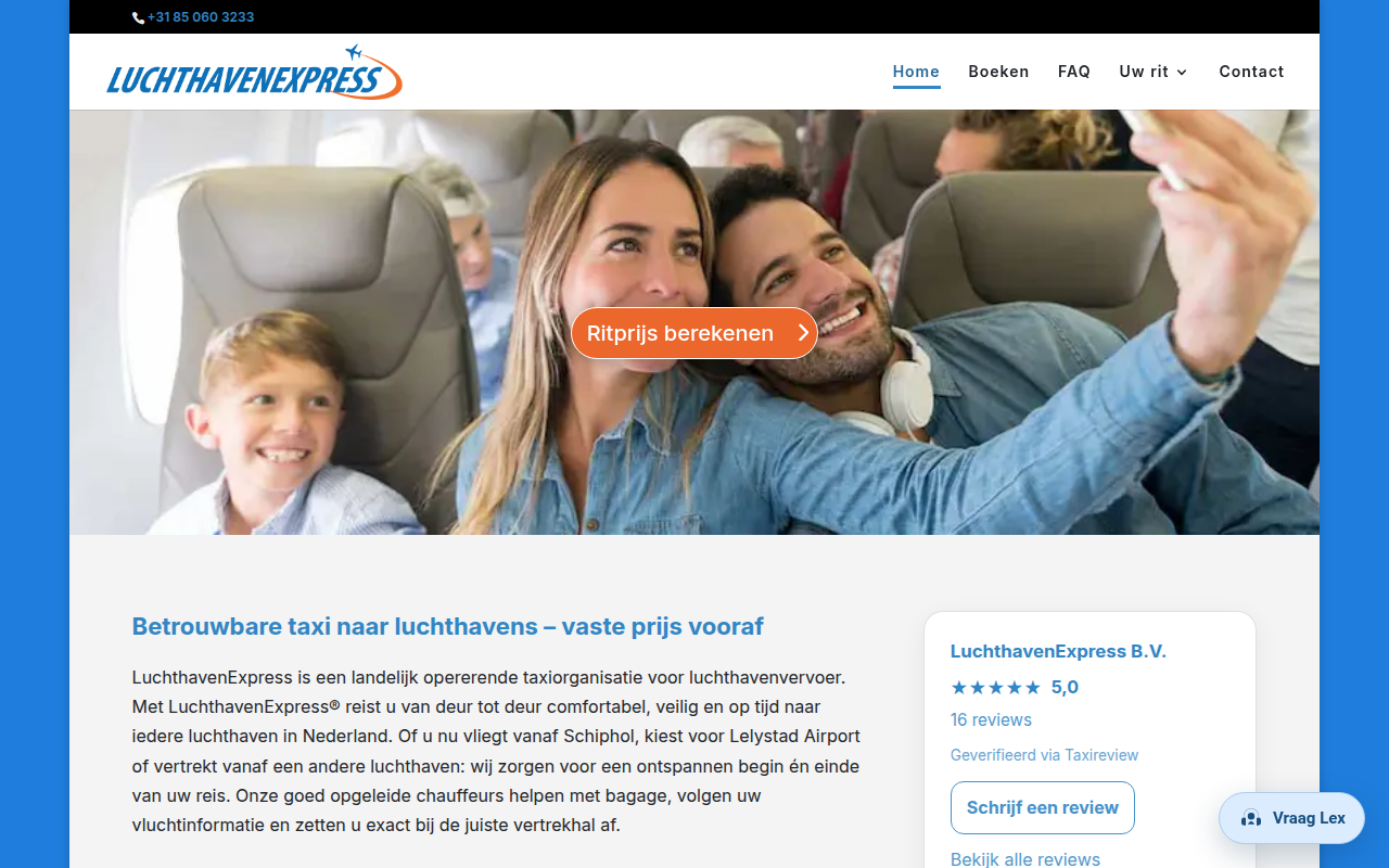 Screenshot van luchthavenexpress.com