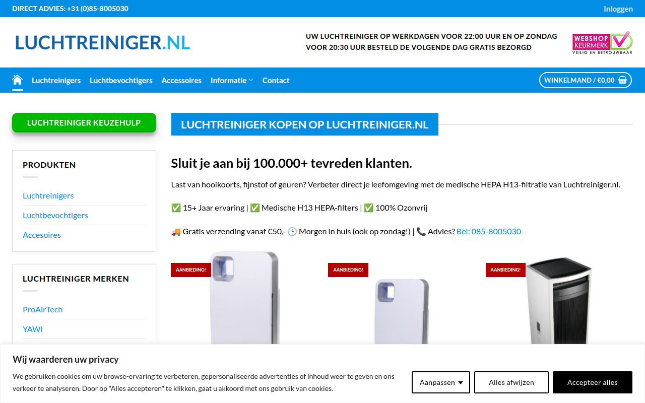 Screenshot van luchtreiniger.nl