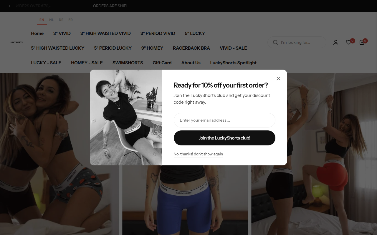 Screenshot van lucky-shorts.com