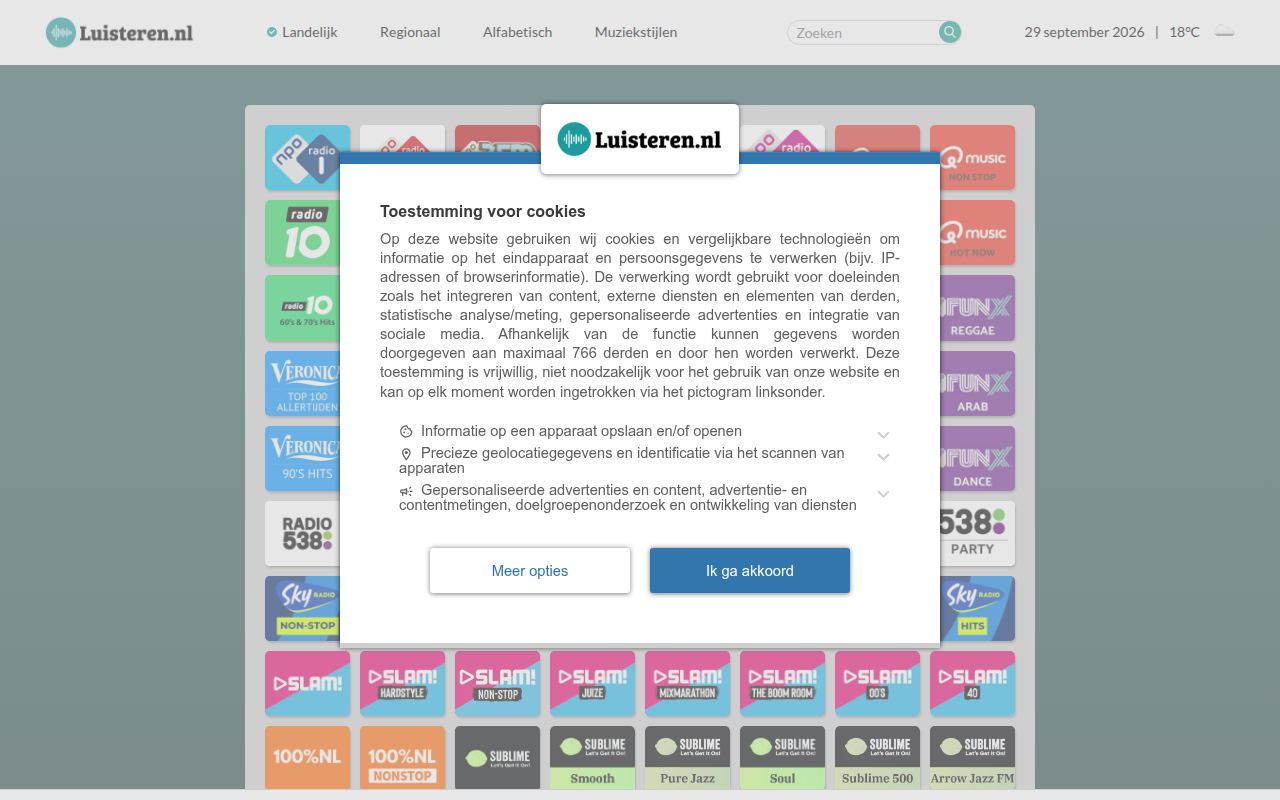 Screenshot van luisteren.nl