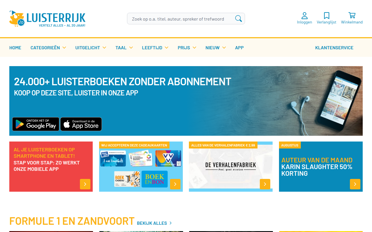 Screenshot van luisterrijk.nl