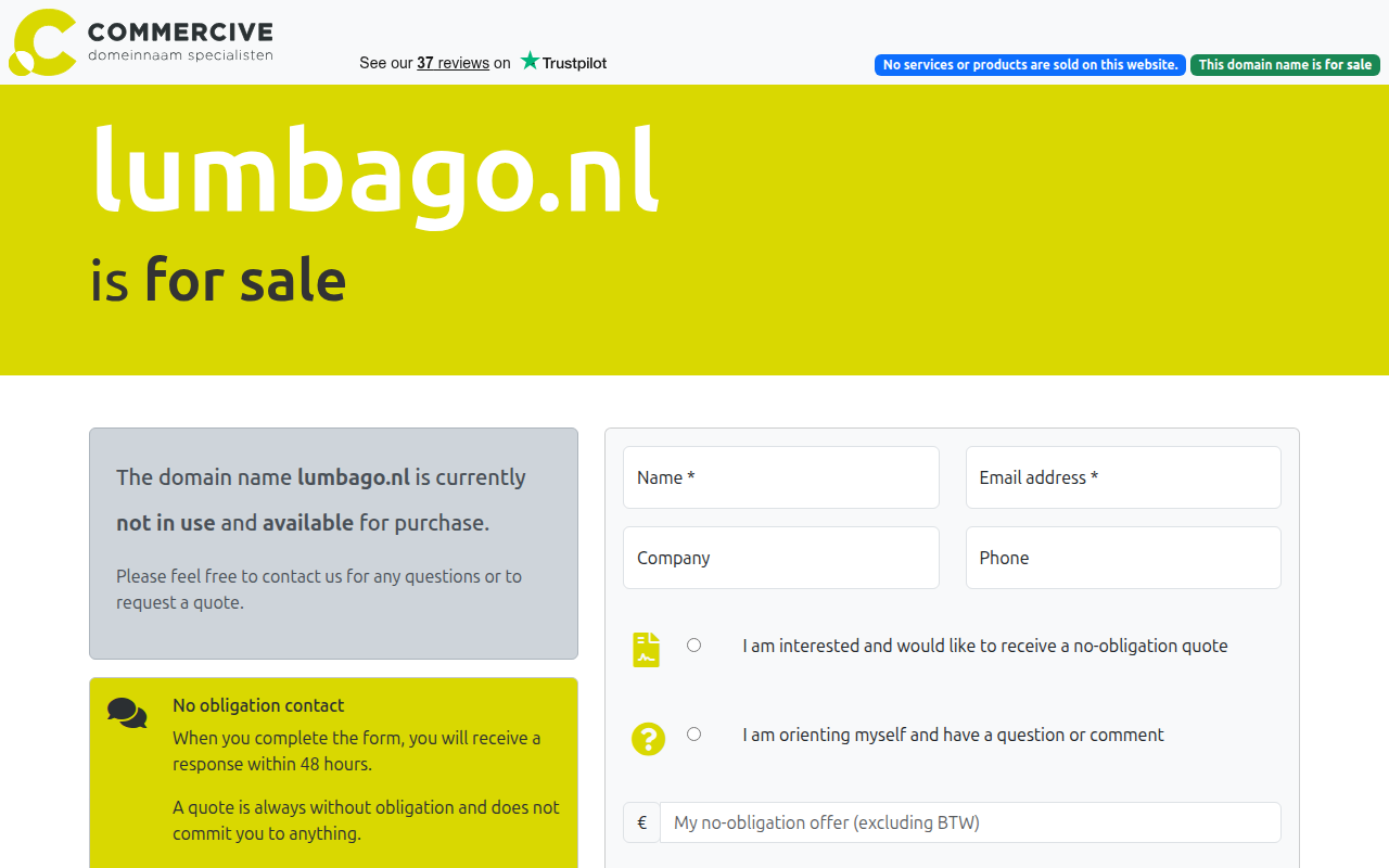 Screenshot van lumbago.nl