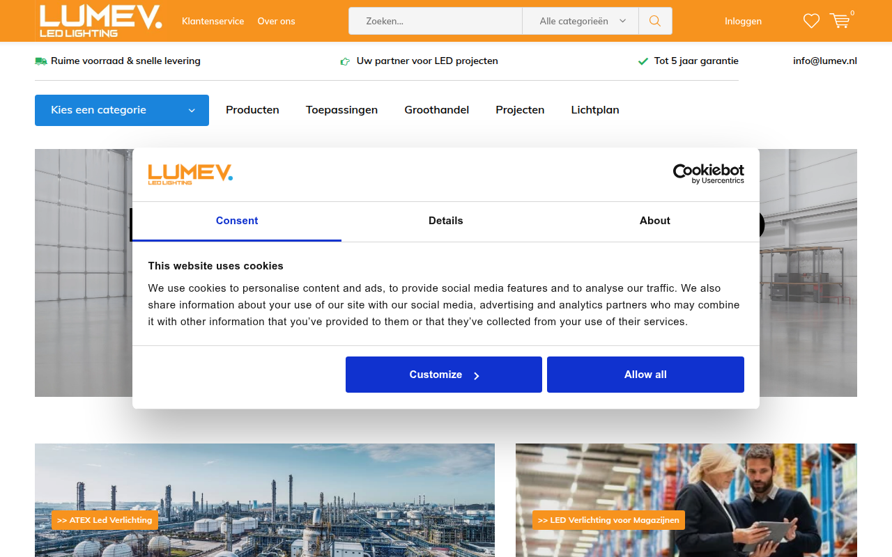 Screenshot van lumev-led.nl