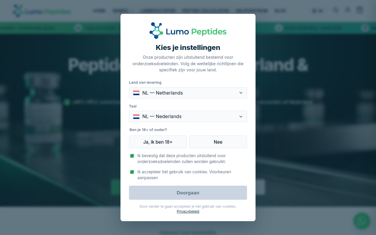 Screenshot van lumopeptides.com