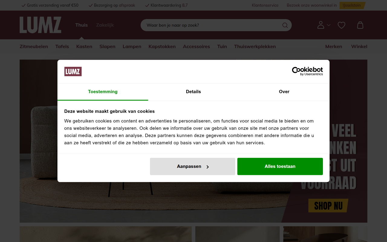 Screenshot van lumz.nl