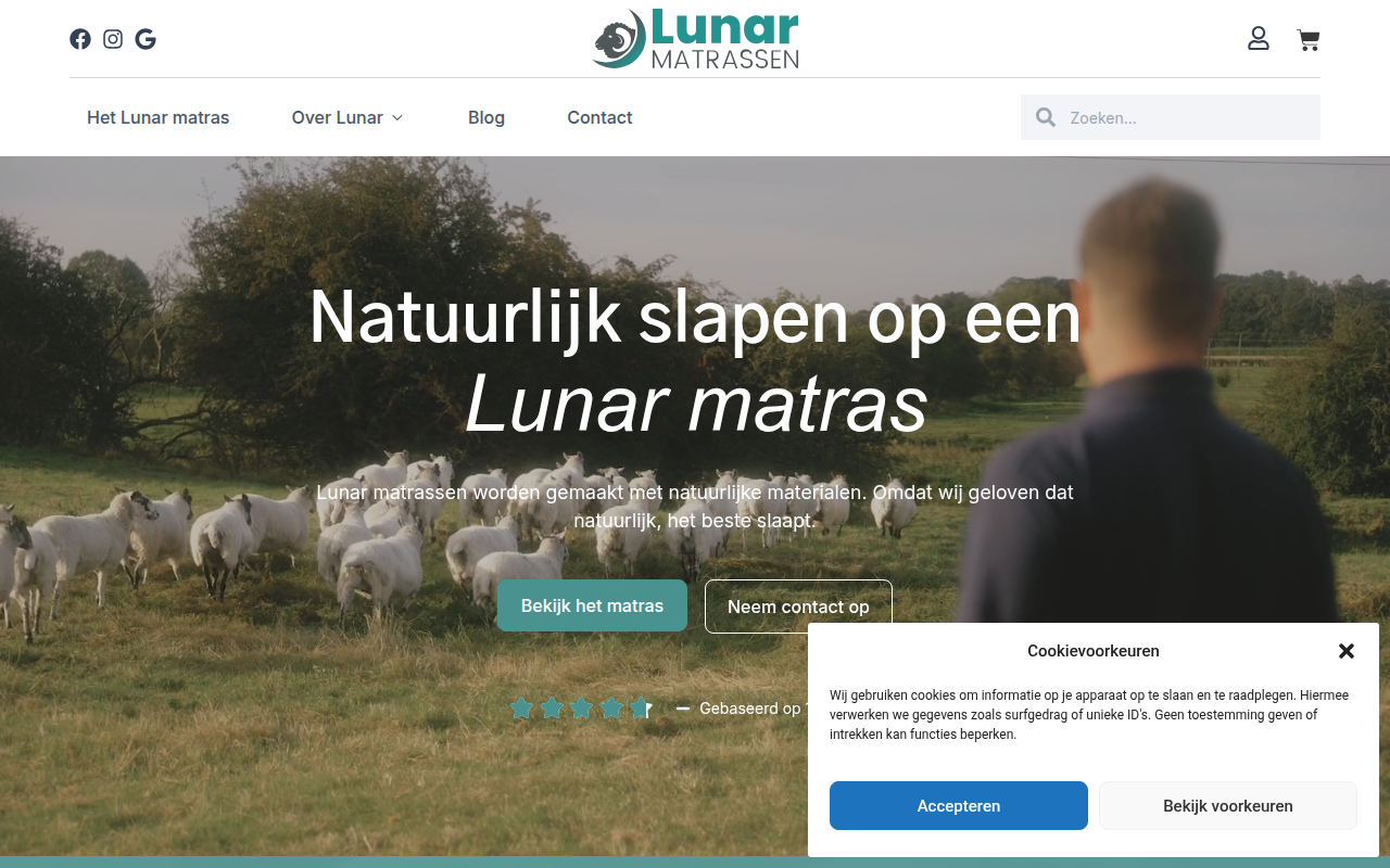 Screenshot van lunarmatrassen.nl