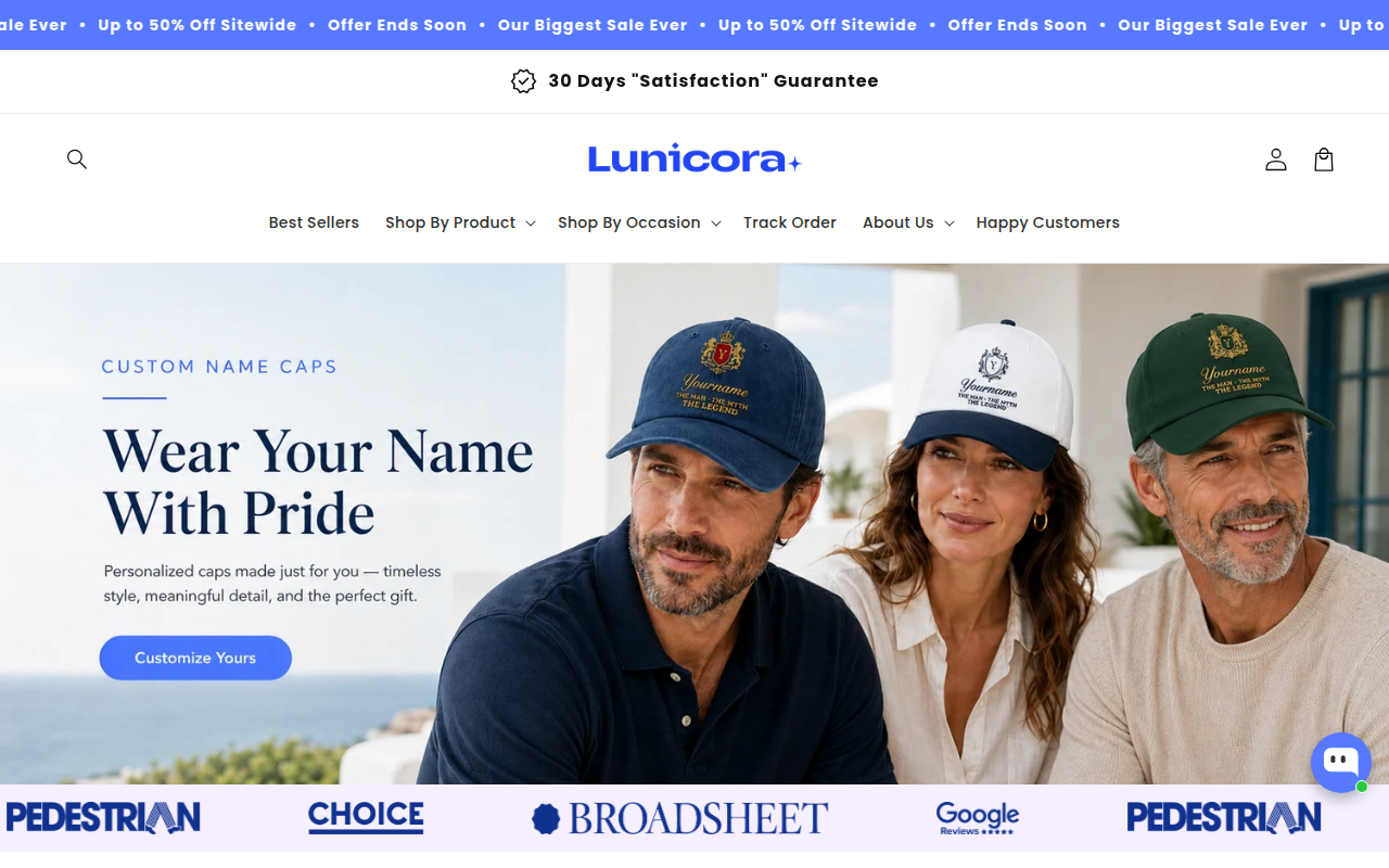 Screenshot van lunicora.shop