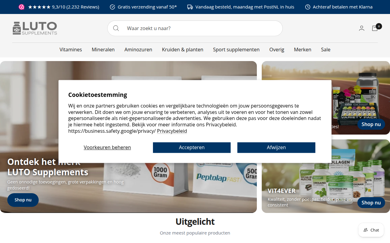 Screenshot van luto-supplements.nl