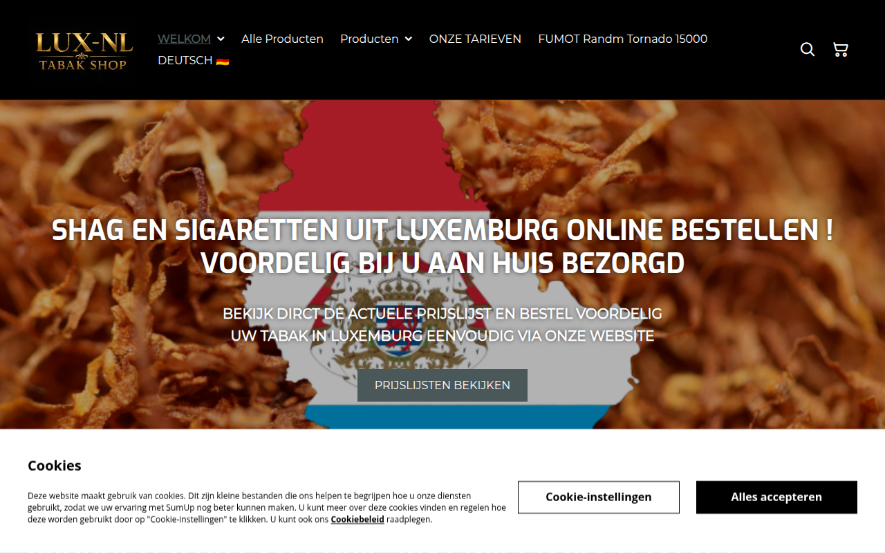 Screenshot van luxnltabakshop.sumupstore.com