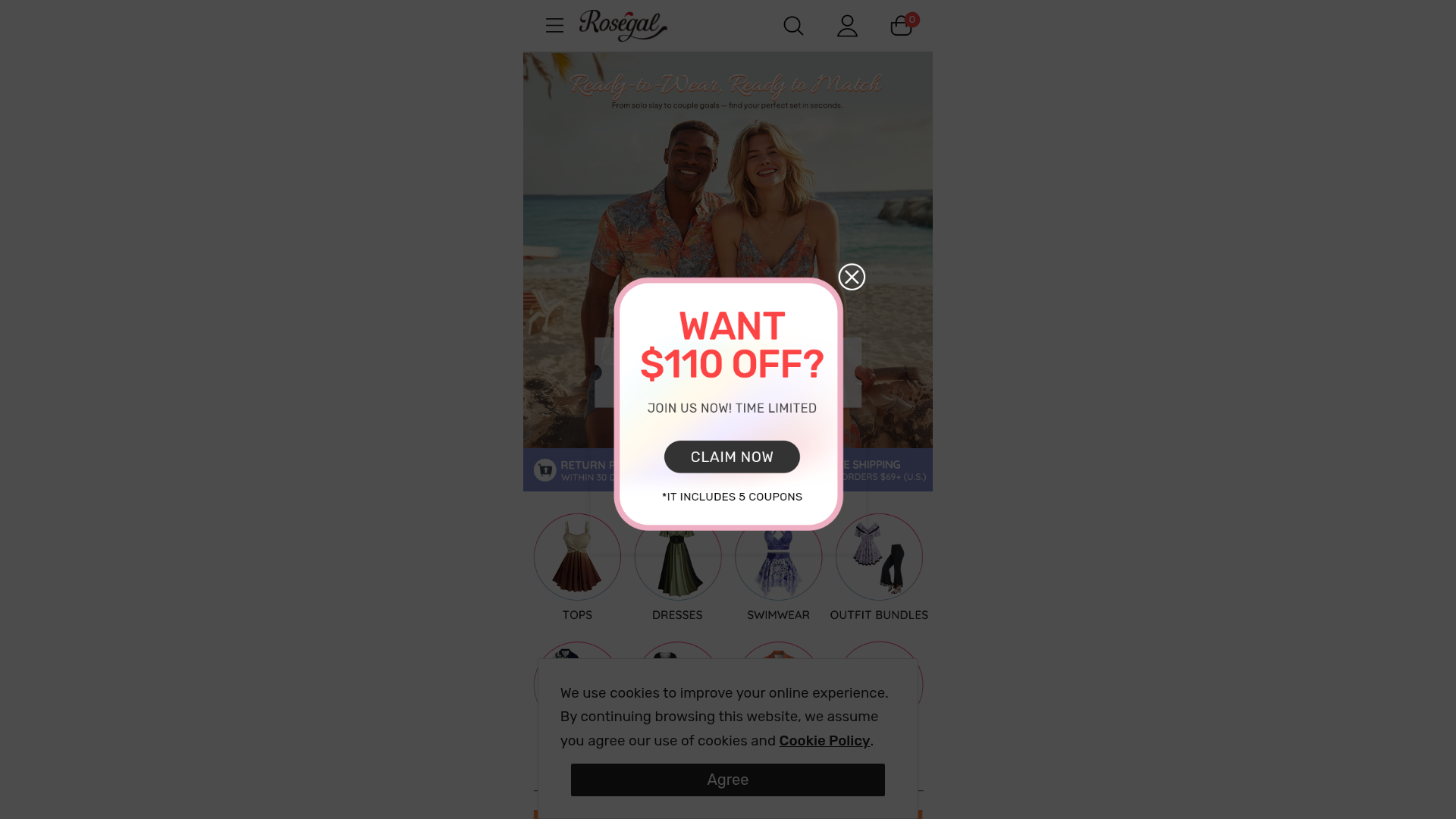 Screenshot van m.rosegal.com