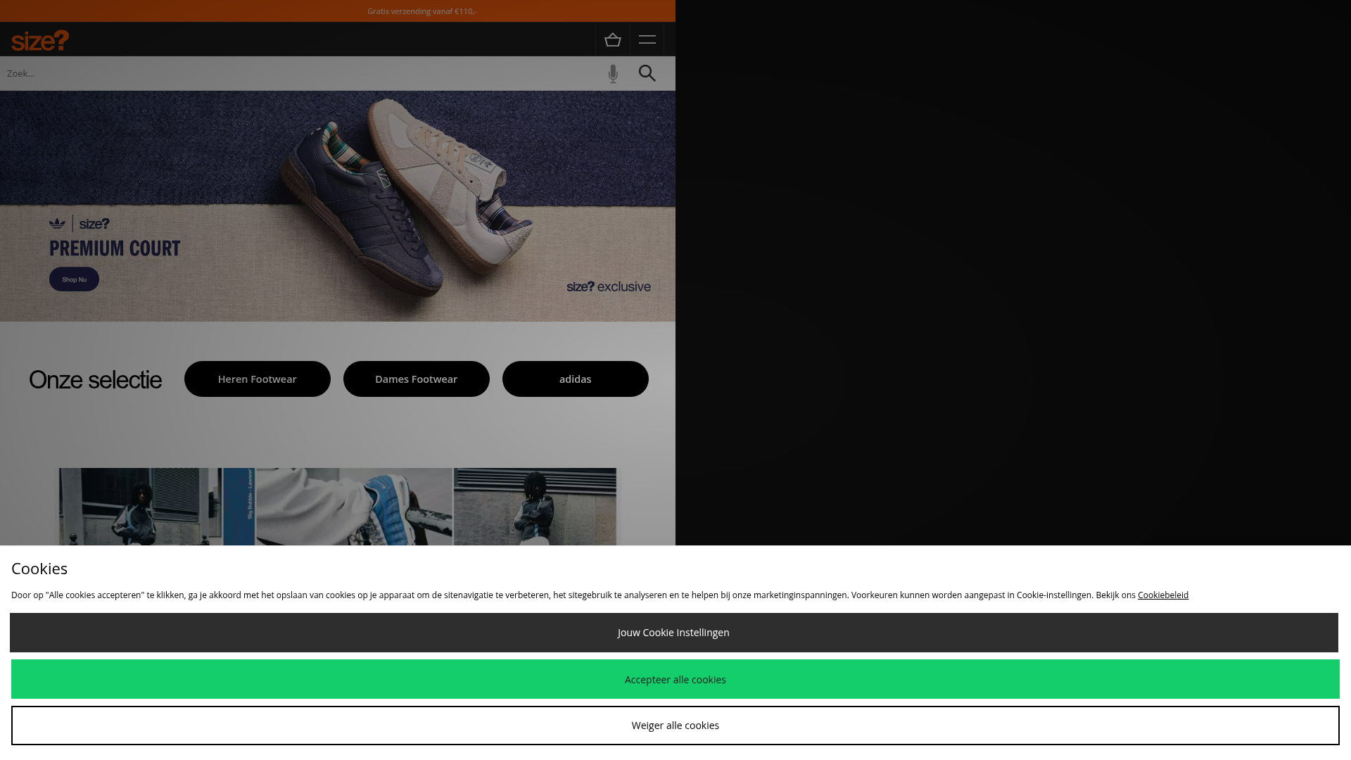 Screenshot van m.sizeofficial.nl