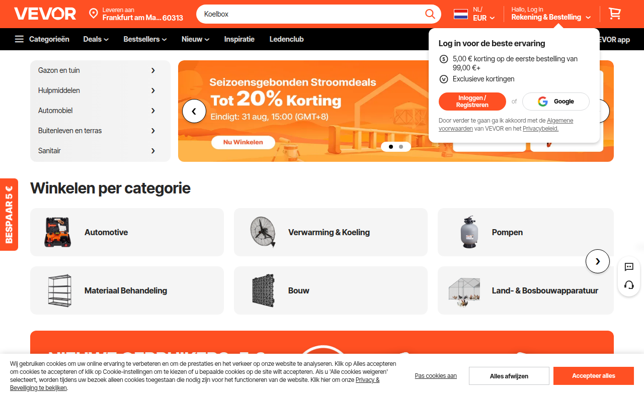 Screenshot van m.vevor.nl