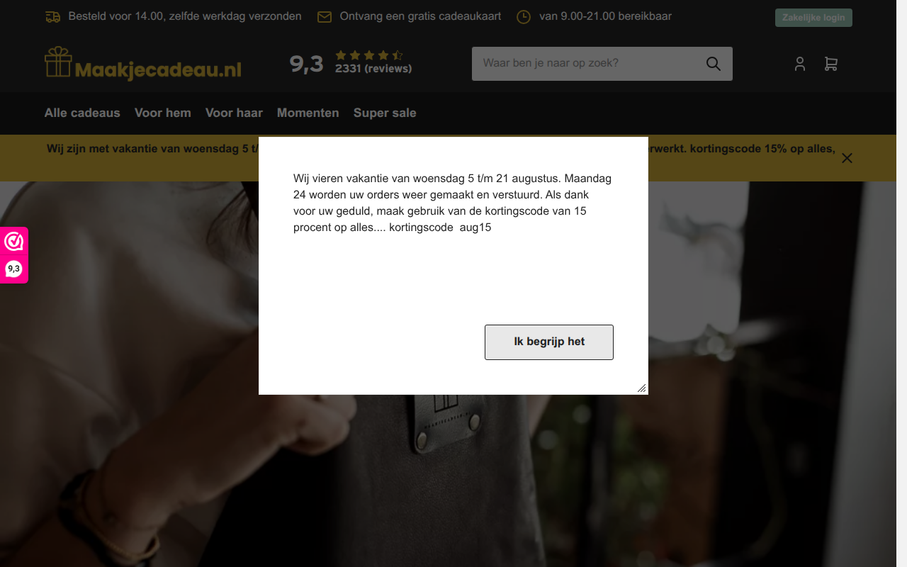 Screenshot van maakjecadeau.nl