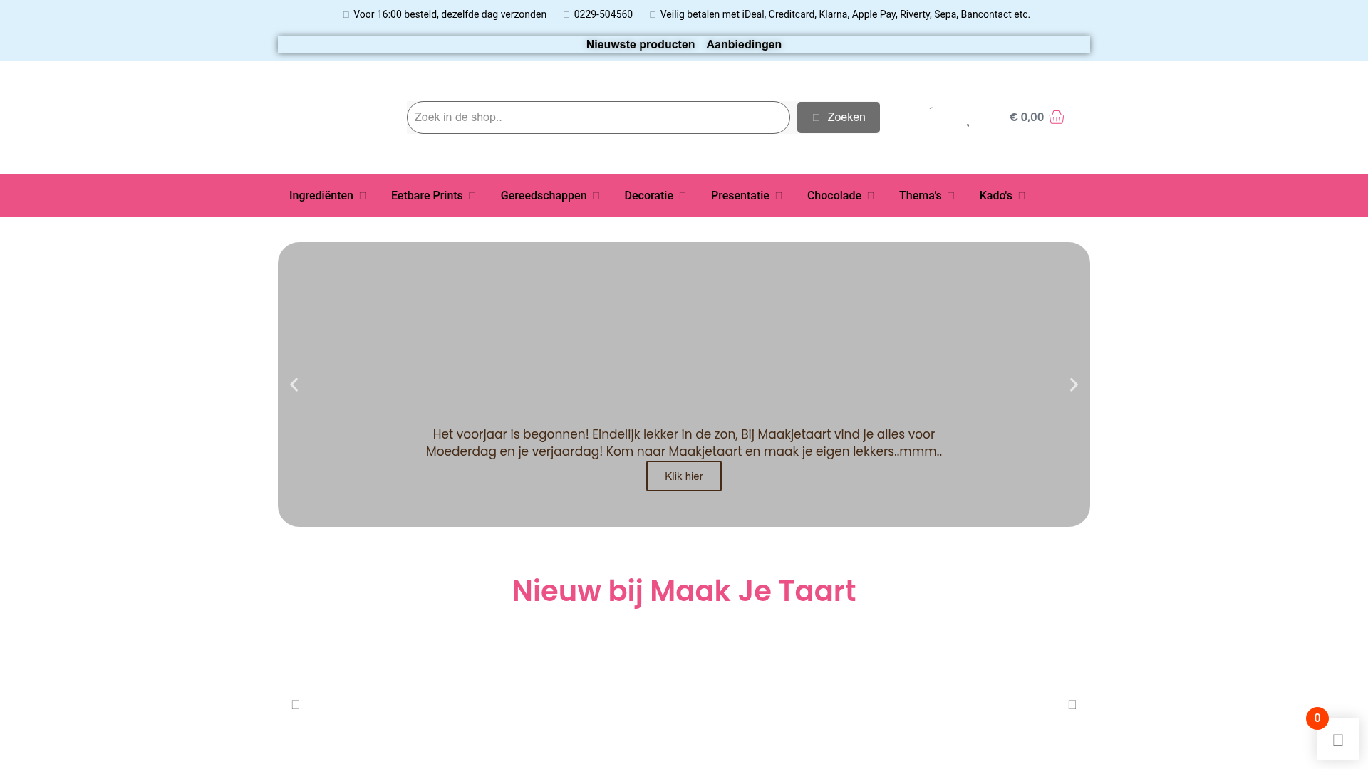 Screenshot van maakjetaart.nl