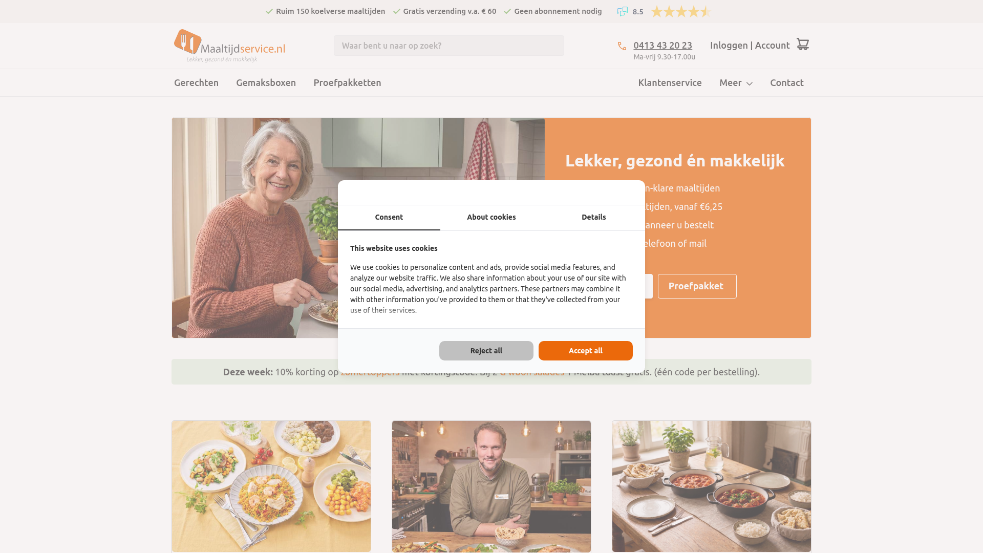 Screenshot van maaltijdservice.nl