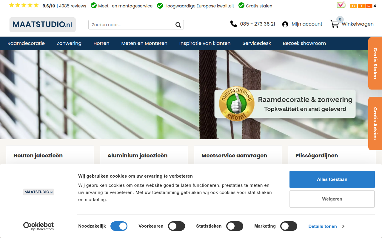 Screenshot van maatstudio.nl