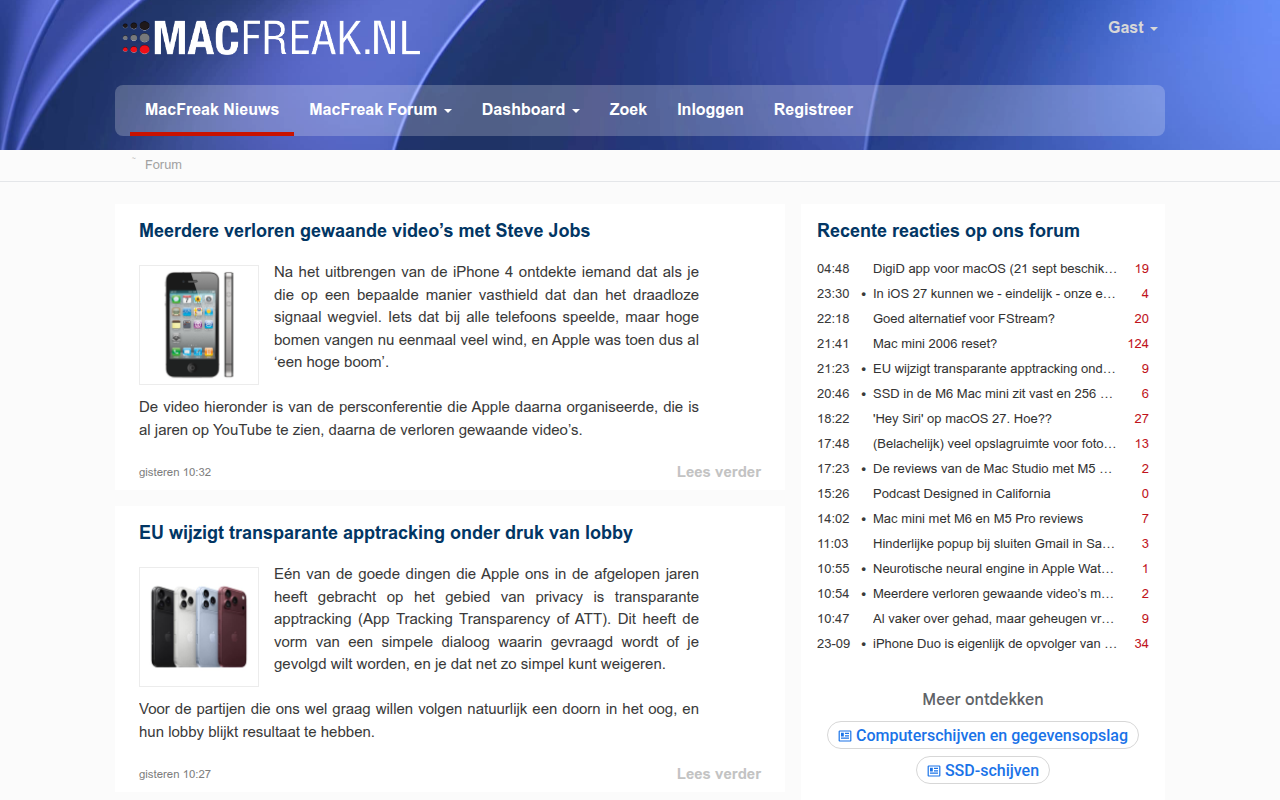 Screenshot van macfreak.nl