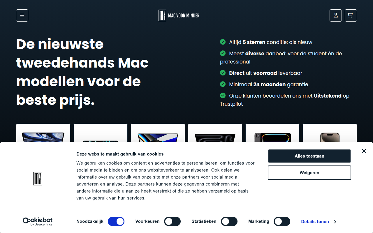 Screenshot van macvoorminder.nl