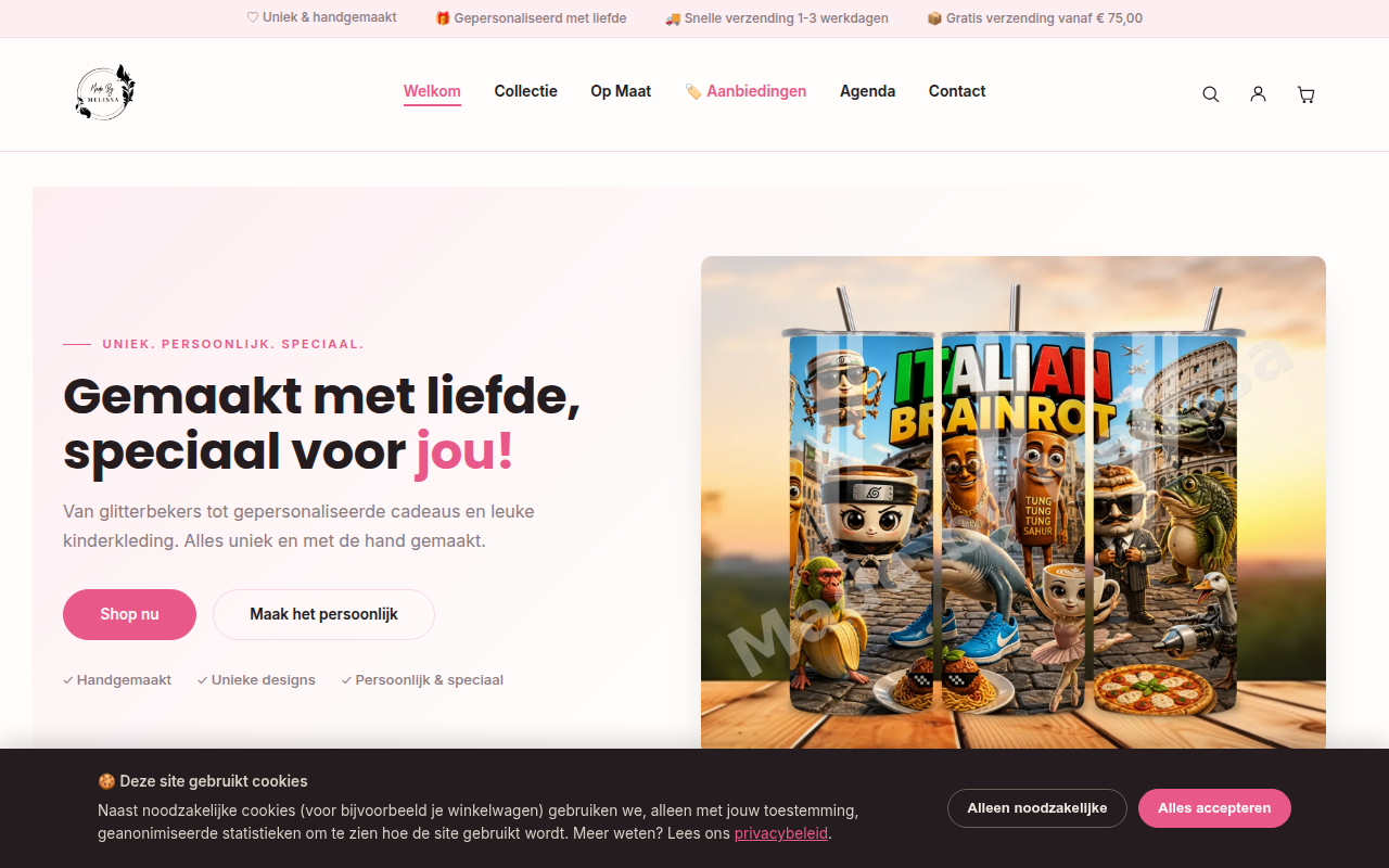 Screenshot van madebymelissa.nl