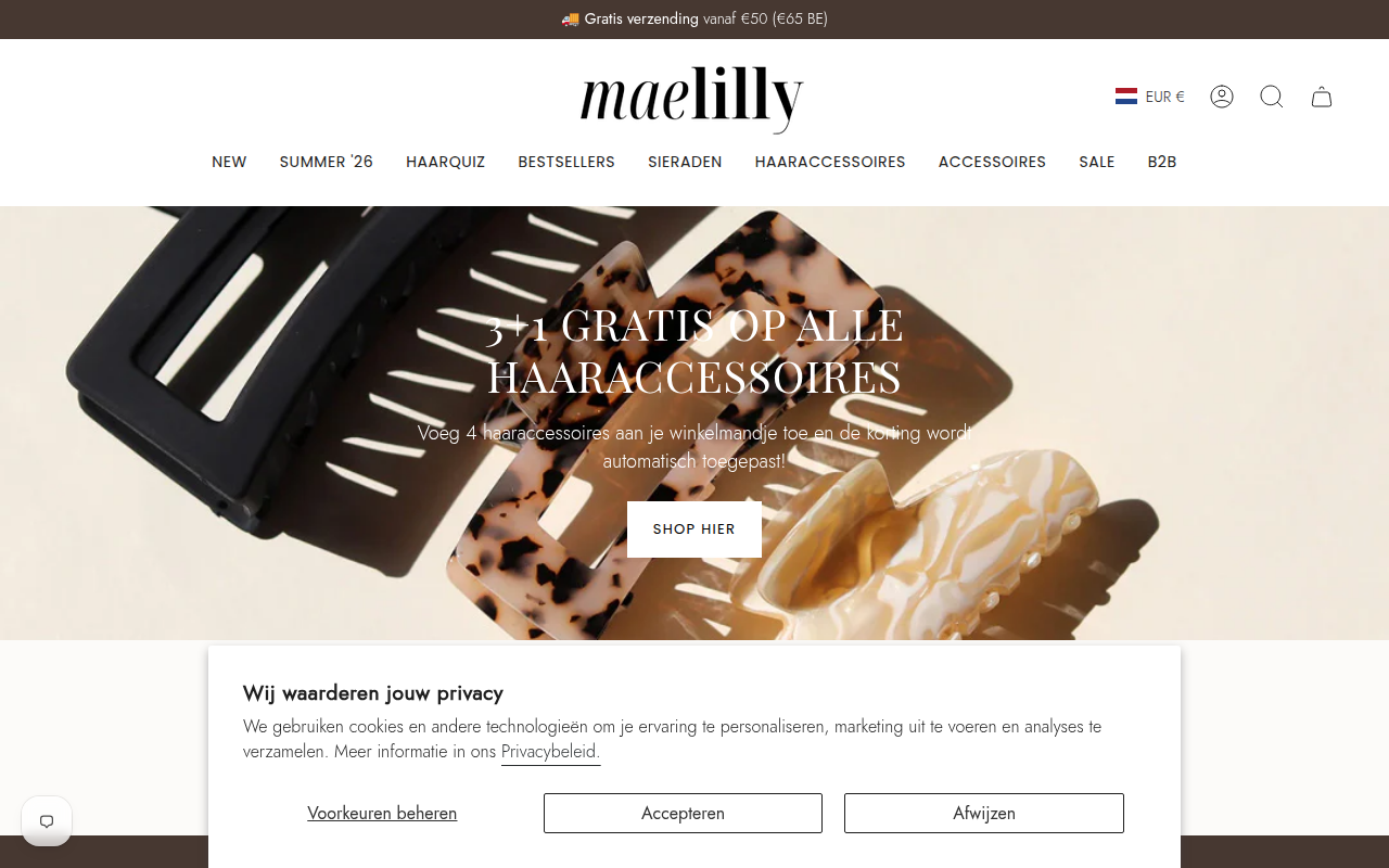 Screenshot van maelilly.nl