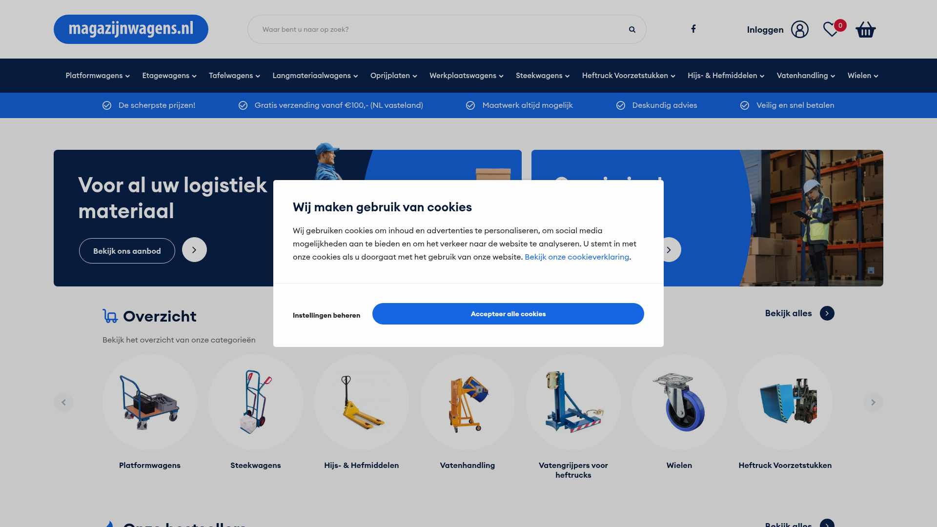 Screenshot van magazijnwagens.nl