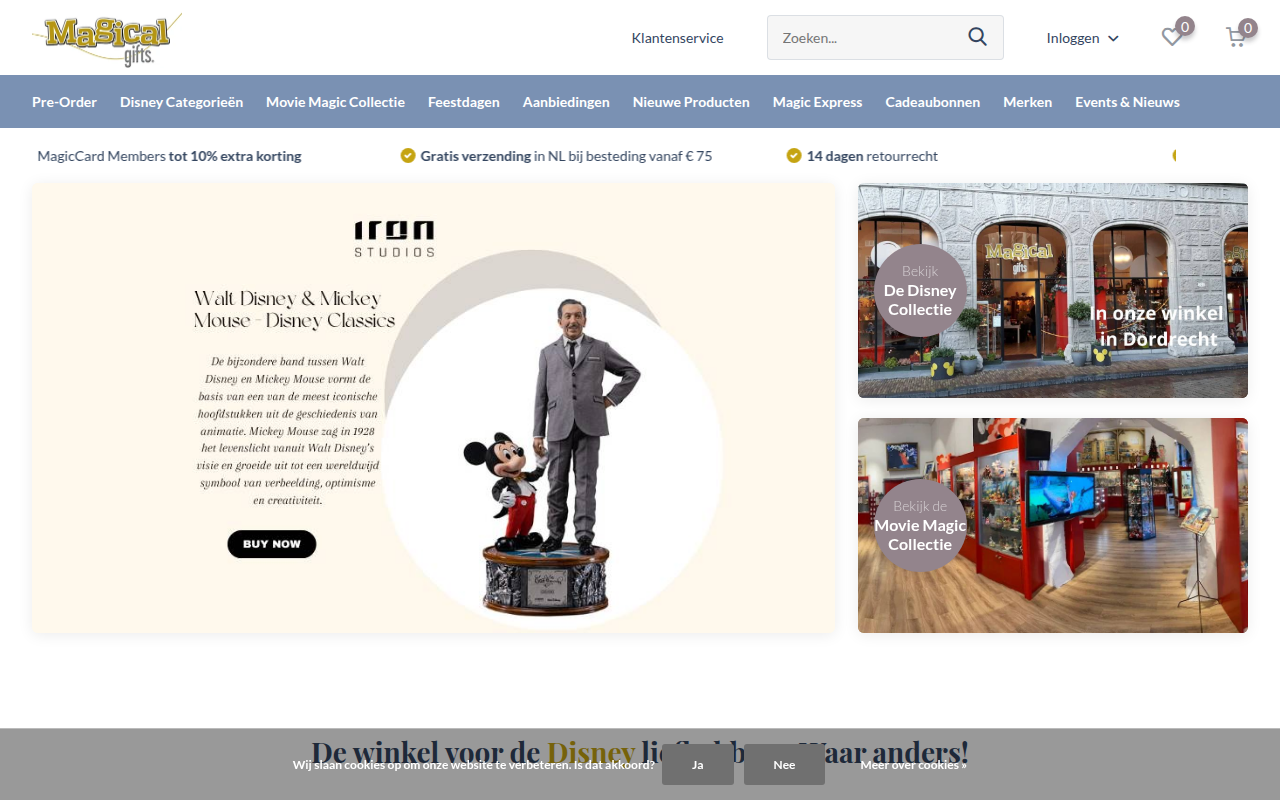 Screenshot van magicalgifts.nl