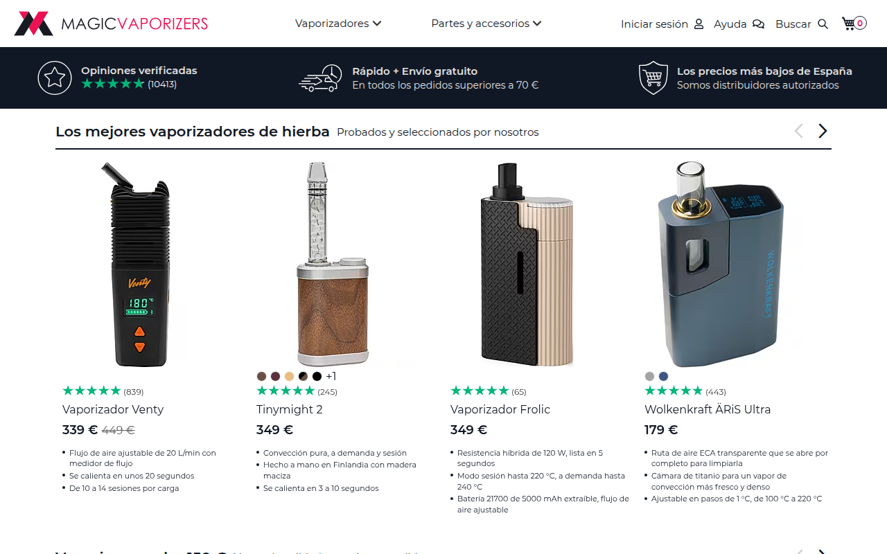 Screenshot van magicvaporizers.es