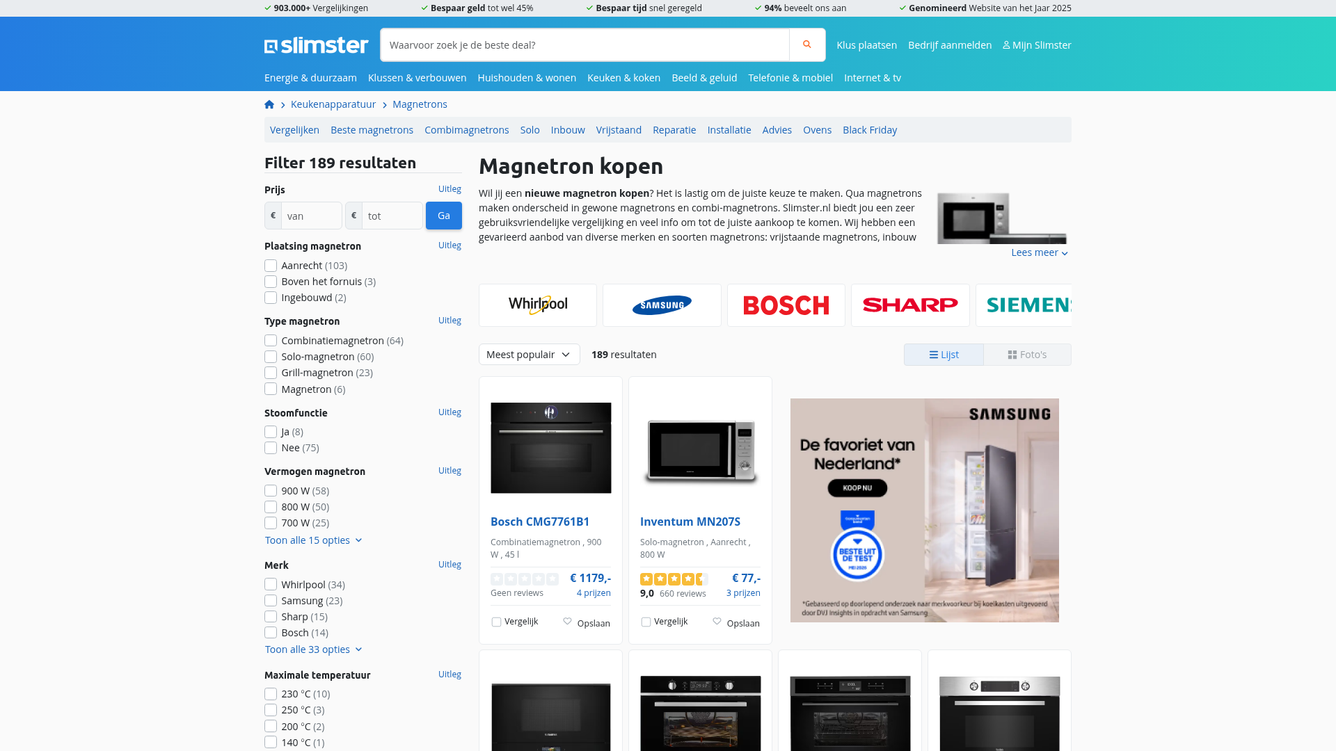 Screenshot van magnetronoven.nl