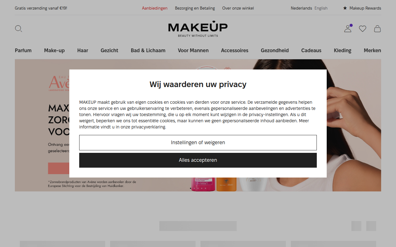 Screenshot van makeupshop.nl