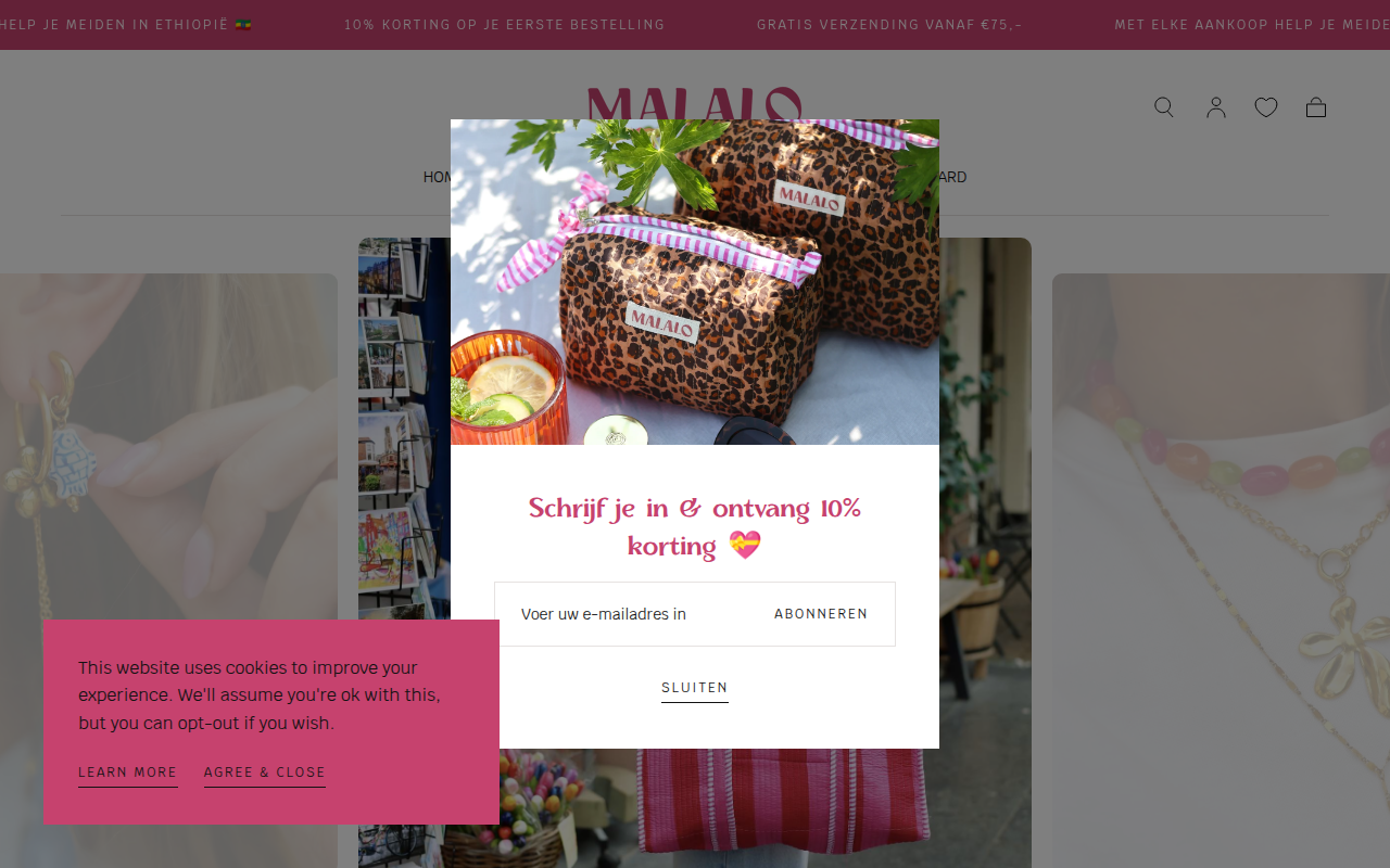 Screenshot van malalo.nl