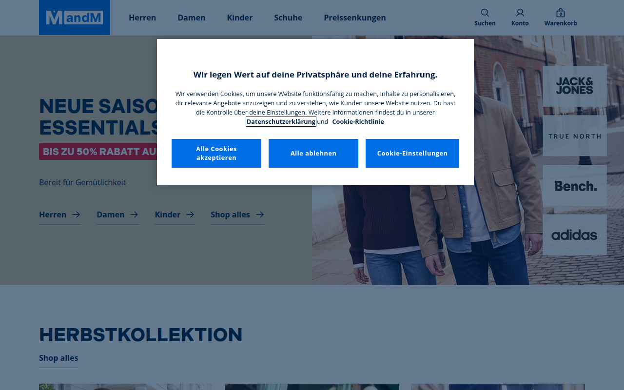 Screenshot van mandm.com
