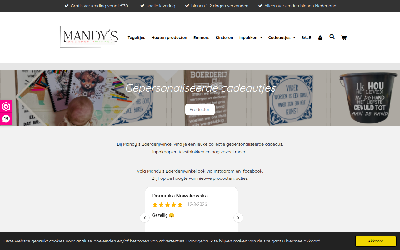 Screenshot van mandysboerderijwinkel.nl