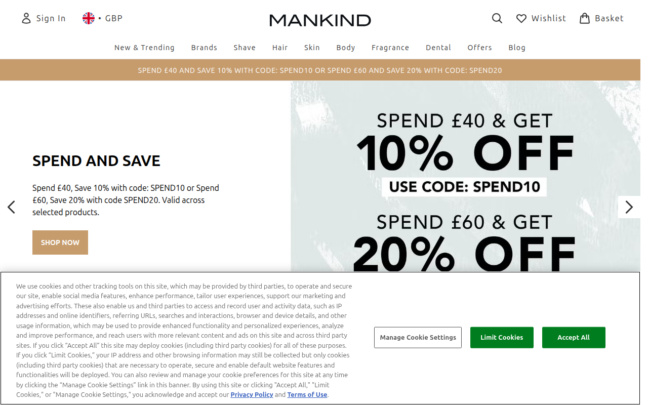 Screenshot van mankind.co.uk