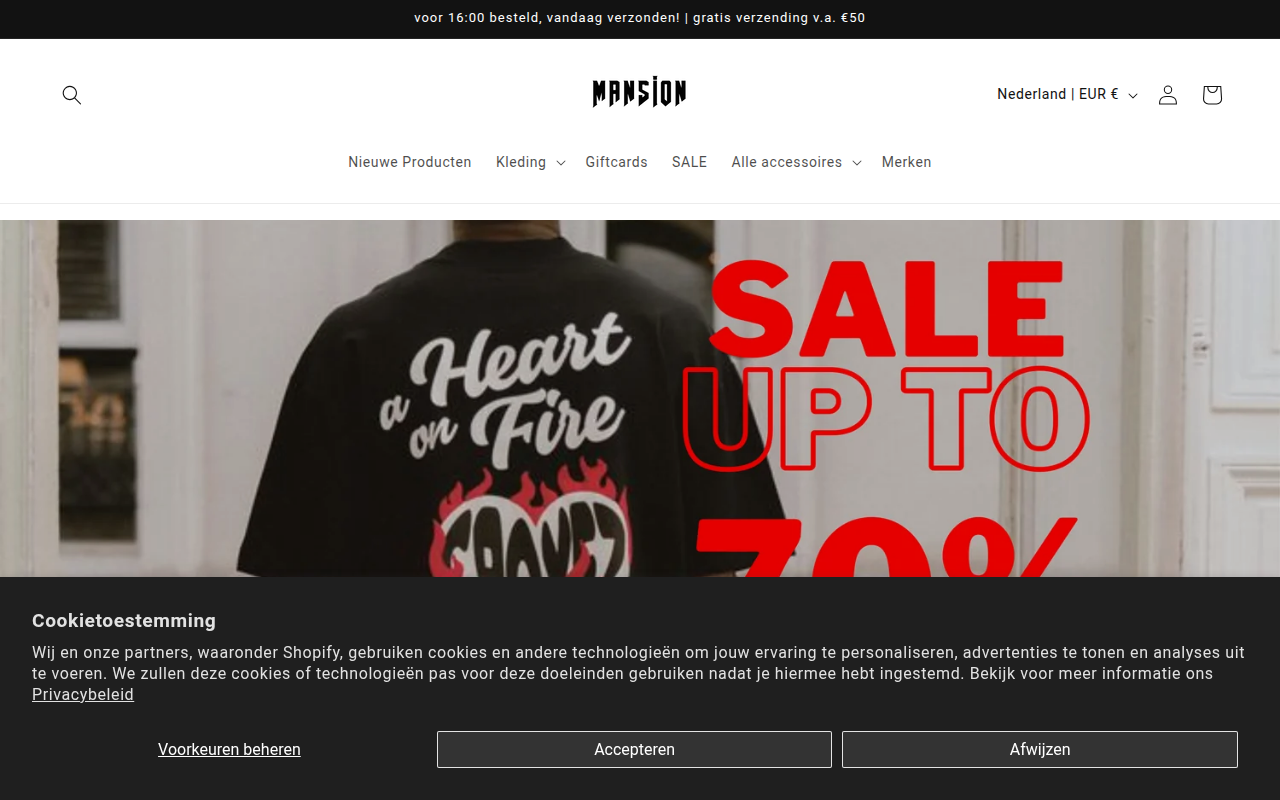 Screenshot van mansionclothing.nl