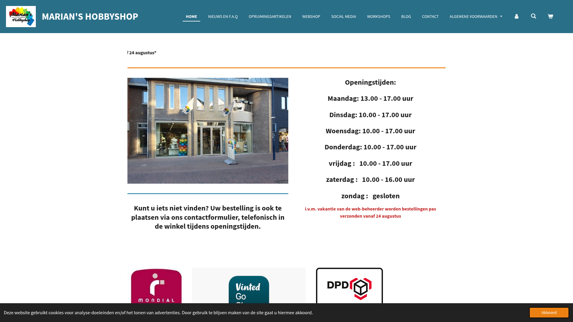 Screenshot van marianshobbyshop.nl