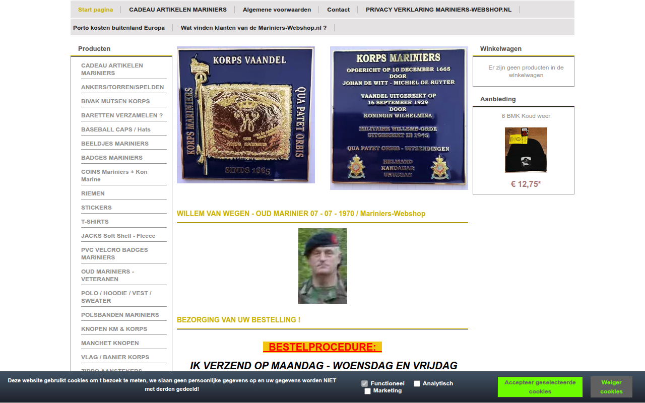 Screenshot van mariniers-webshop.nl