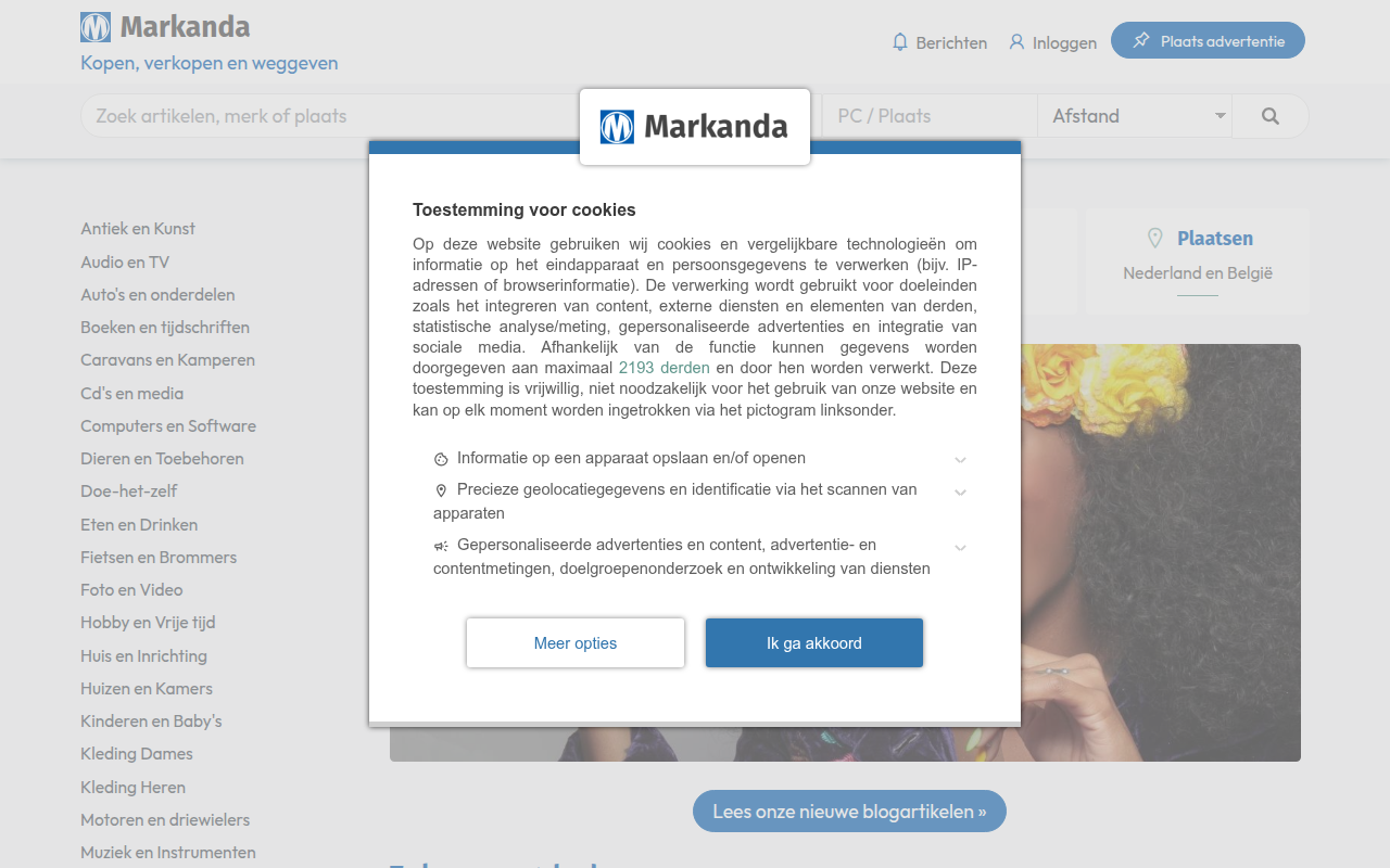 Screenshot van markanda.nl