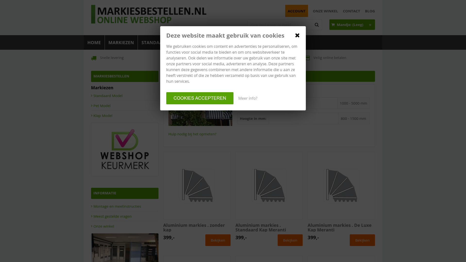 Screenshot van markiesbestellen.nl