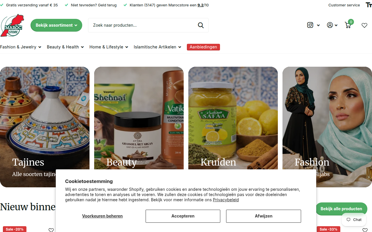 Screenshot van marocstore.nl
