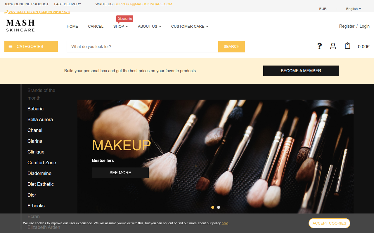 Screenshot van mashskincare.com