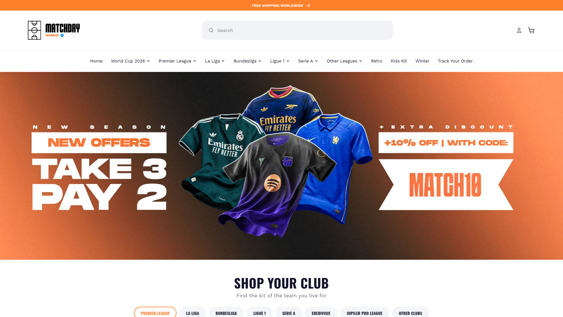 Screenshot van matchday-shop.com