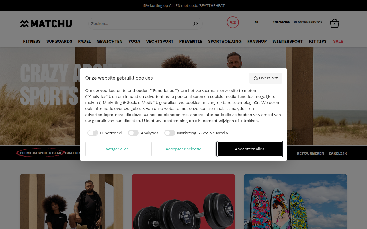 Screenshot van matchusports.nl