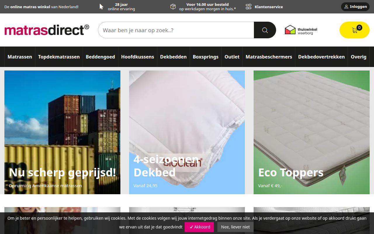 Screenshot van matrasdirect.nl