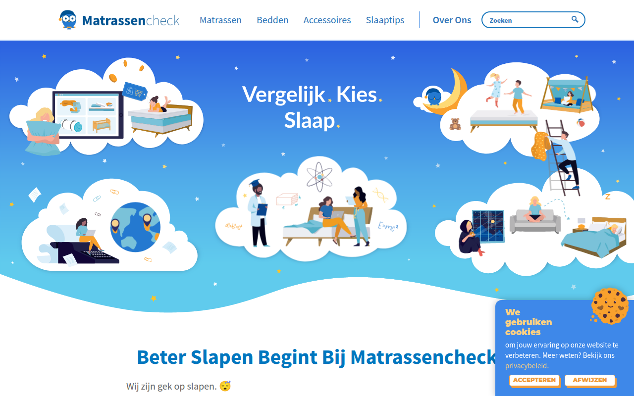 Screenshot van matrassencheck.nl